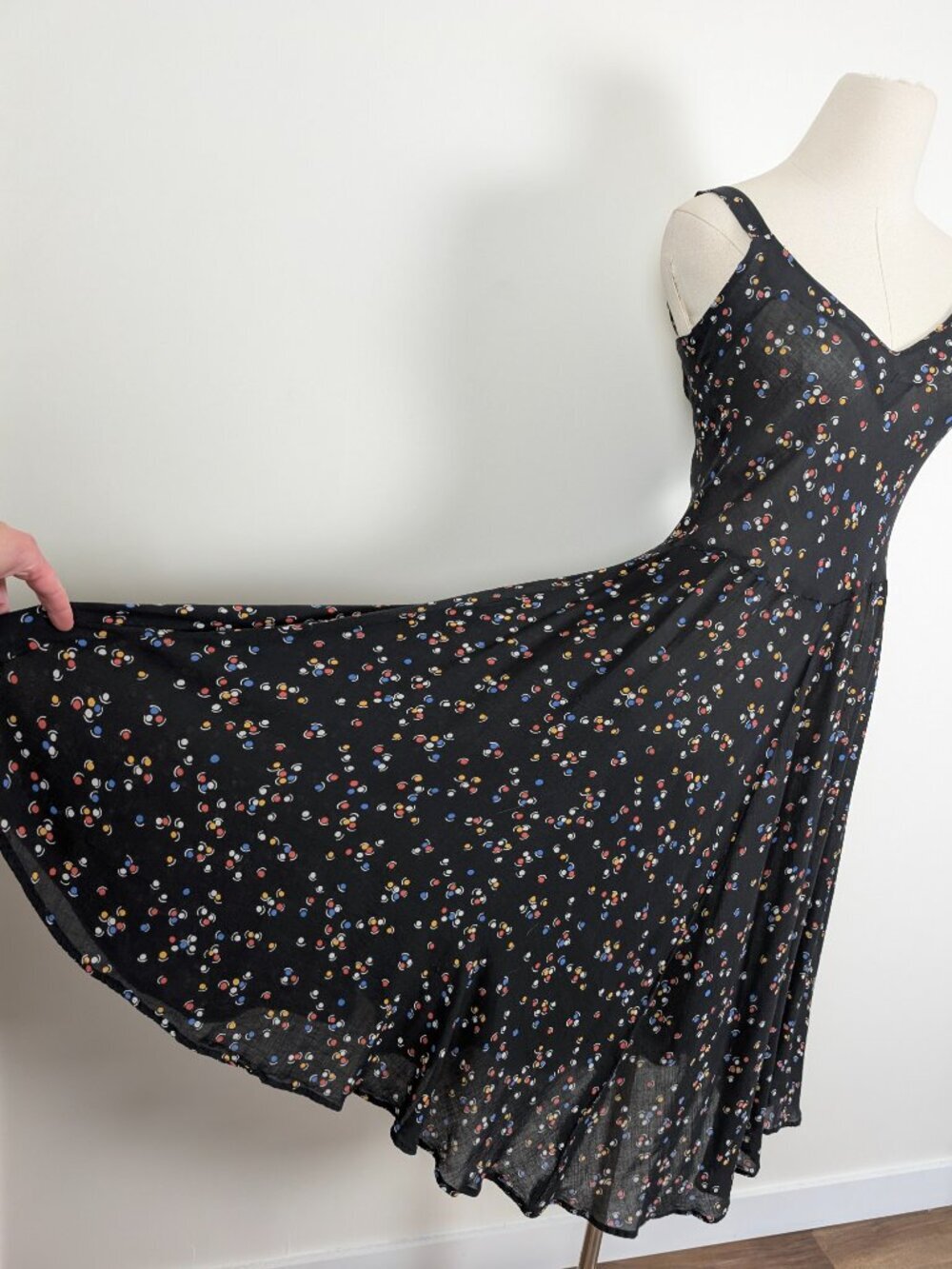 Handmade Polka Dot Sheer Midi A-line Dress Size Small Black - Picture 8 of 13